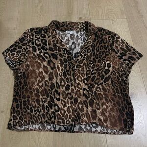 Charlotte Russe Brown Leopard Print Button Down Shirt